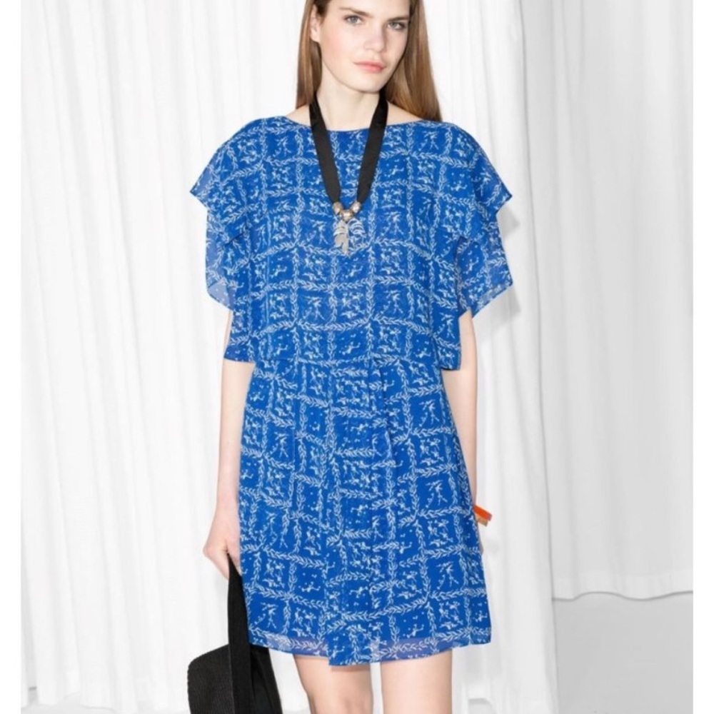 & other stories blue bird midi dress size 6